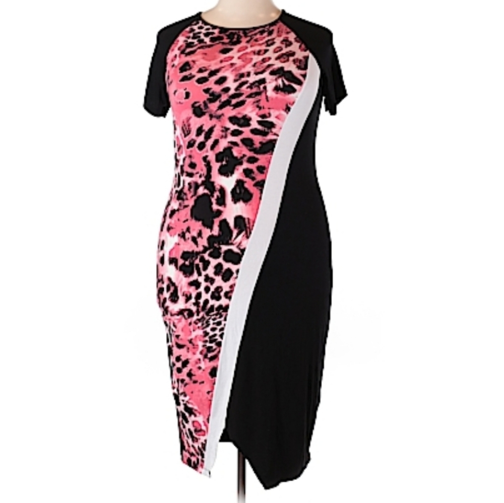 ASOS Black Pink Animal Print Strip Dress EUC sz 18